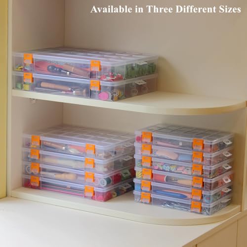 2 Pack Fixed 21 Grids Large Clear Plastic Storage Box, Transparent Organizer Container Case for Small Parts, Bead, Button, Jewelry, Diamond, Craft Supplies,Sewing Kit, DIY Accessories - size: L