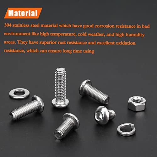 HELIFOUNER 147 Pieces M6 x 8mm /10mm /12mm /16mm /20mm /25mm /30mm, Button Head Socket Cap Screws Bolts Washers Nuts Kit, 304 Stainless Steel - size: M6, style: Button Head Socket Cap