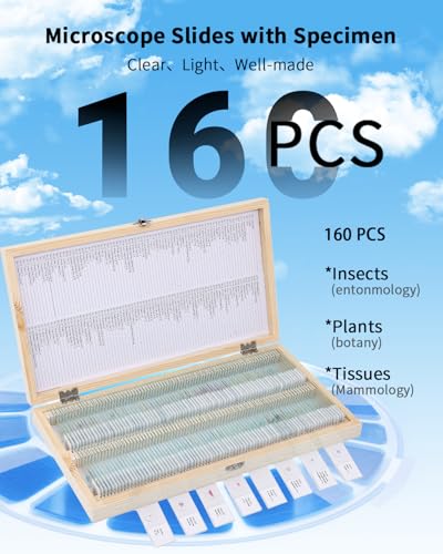 160-Pcs Microscope Slides with Specimens,Plant, Animal, Algae,etc,Educational Microscope Slides and Covers for Young Scientists,Perfect for Biology Class and Experiments - style: 160pcs