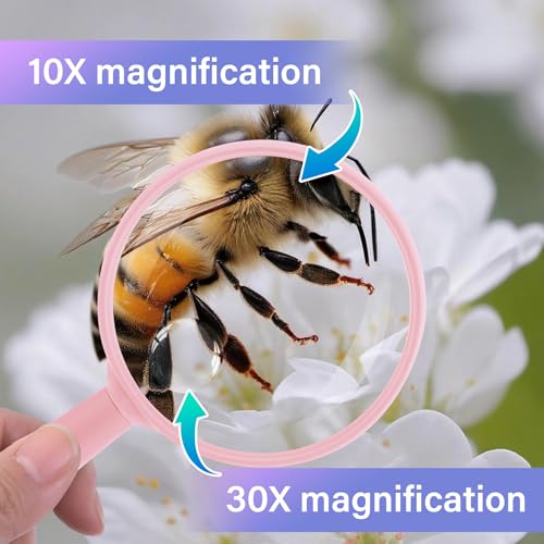 Lakei 10X Handheld Reading Magnifier Glass, Non-Slip Handle,75mm(Pink) - color: Pink, size: 75mm
