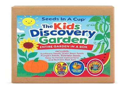 Kids Discovery Garden Kit, Complete Indoor/Outdoor Growing Set, Premium Soil, 4 Seed Varieties,Educational, Made in USA, Great Gift for Holiday, Gift Idea