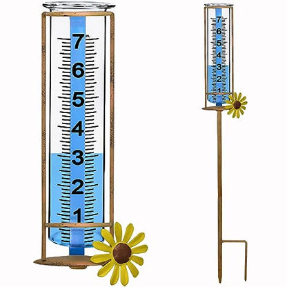 Rain Gauge Outdoor, Freeze Proof Rain Gauges Outdoors Best Rated,7" Capacity Detachable Rain Guage with Stake for Yard,Lawn & Garden,Large Clear Number and Scale Rain Measure Gauge,Rain Water Meter - color: Large Flower Rain Gauge