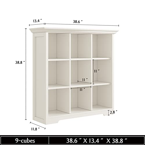 OSCHF 9-Cube Open Bookcase with Base, 3-Tier Wooden Bookshelf, White - color: Warm White, size: 9-Cube