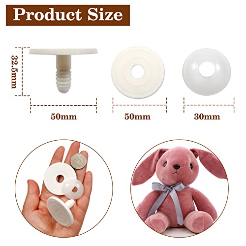 TOAOB 20 Set 50mm Doll Joints for Amigurumis White Plastic Animals Joints for Crochet Stuffed Animals Limbs and Arms Joints Doll Making - size: 50mm