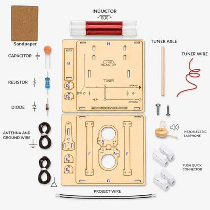 Crystal Radio AM Receiver for STEM & Science Projects | Educational | Electronic Components with Tuning Circuit | No Batteries or Soldering – Powered by Ambient AM Radio Waves (NEW-Inductor-Tuned)