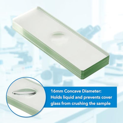 50 Pack Concave Microscope Slides, Pre-Cleaned Optical Glass