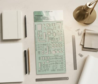 Printtoo Architect's Combination Template Stencil, 2mm Thick Clear Green Acrylic Drafting Ruler with Furniture, Door, Kitchen, Bath & Toilet Symbols for Architects, Students & Designers - color: Series-PRTD-2433A