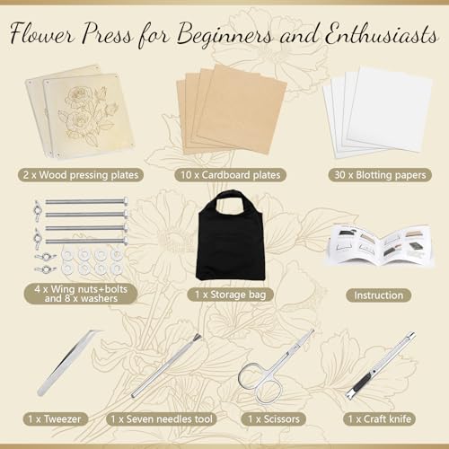 GTQYYF Large Flower Press Kit 10.8 x10.8 inches with Storage Bag,Solid Wood Flower Press Kit - DIY Arts and Craft Kit 10 -Layers, Ideal Gift for Flower & Plant Lovers - size: 10.8 x 10.8 inches
