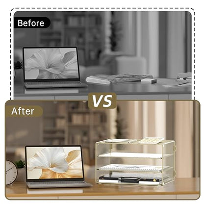 DALTACK 3 Tier Letter Tray Paper Organizer with Sliding Mesh Trays Yellow - color: Golden Yellow
