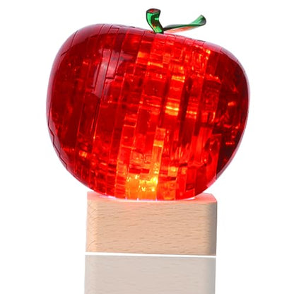 3D Crystal Puzzle, Night Light with Base, DIY Crafts for Age 14+, Birthday Gifts for Adults, Plastic Apple DIY Puzzle Blocks 3D Model Toy(Red) - color: Red Apple