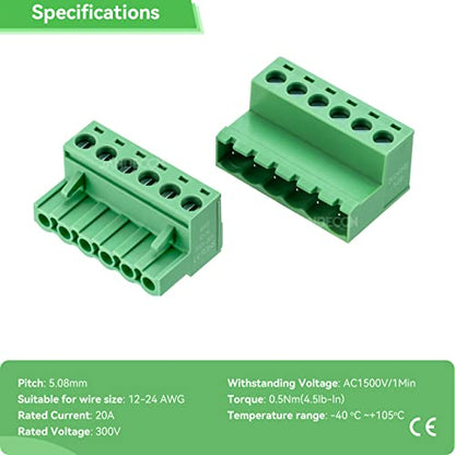 10 Sets 6 Pin 5.08mm PCB Screw Terminal Block Phoenix Connectors - size: 6P