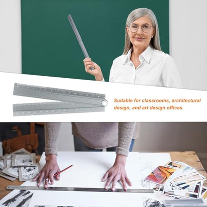 Generic Folding and Straight Ruler Kit 30/15cm Metric Aluminum Alloy Protractor Foldable Angle Wave Edge Rulers with Hollow Circle for Home Classroom Office, Gray - color: Gray