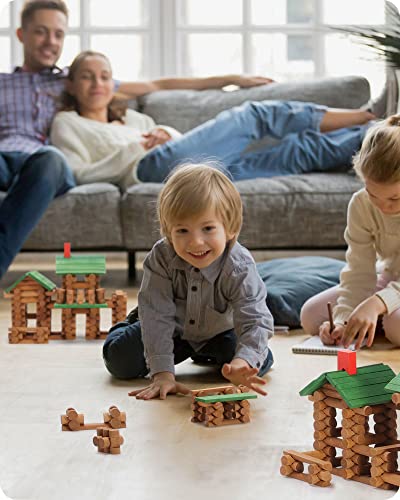 SainSmart Jr. 665 PCS Wooden Log Cabin Set Building House Toy for Toddlers, Classical STEM Construction Kit Compatible with Lincoln Logs for 3+ Kids - style: 665 PCS