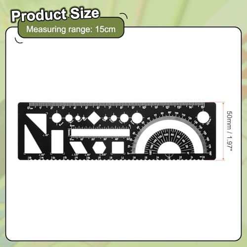 HARFINGTON 2pcs Multifunctional Geometric Rulers 15cm Metric and SAE Aluminum Straight Edge Protractor Angle Math Measuring Ruler Geometric Drawings Templates for Drawing Drafting, Black - color: Black