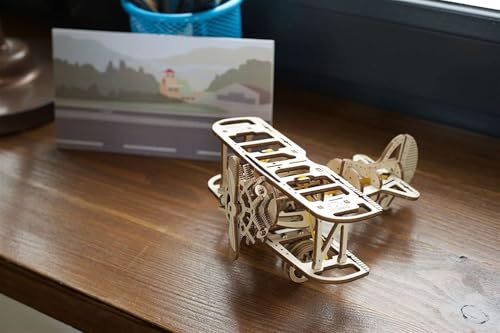UGEARS Mini-Biplane, 3D Puzzle, 3.15-inch Height, Wooden Model Kits for Adults, DIY Craft Kit, Mechanical 3D Puzzle, for Aviation Enthusiasts and Puzzle Lovers