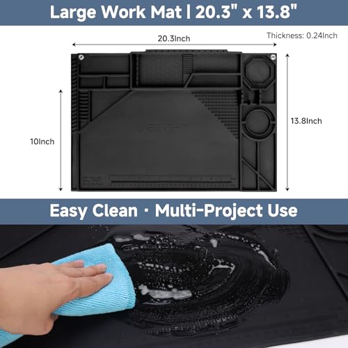 Silicone Soldering Mat with Soldering Stand, 20x14 Inch ESD Anti Static & 932°F Heat Resistant Workbench Mat for Electronics Repair, PCB, Phone, Watch, PC Building