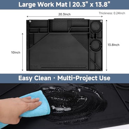 Silicone Soldering Mat with Soldering Stand, 20x14 Inch ESD Anti Static & 932°F Heat Resistant Workbench Mat for Electronics Repair, PCB, Phone, Watch, PC Building