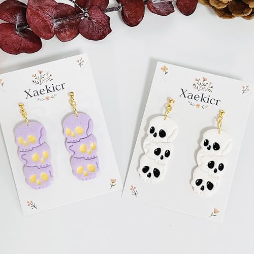 Xaekicr Halloween Skull Polymer Clay Cutters – 3-Stacked Skull Shape Clay Earring Cutters for DIY Jewelry, Polymer Clay Molds, Clay Tools – Halloween Cookie & Earring Making Supplies - color: P color