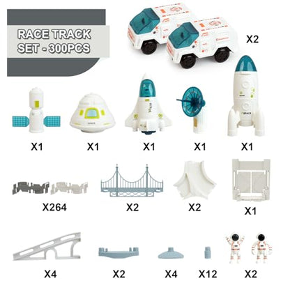 GIAT Race Car Tracks Set - Birthday Gift for 3 4 5 6 7 Year Old Boys, 290+ PCS Flexible Train Track Kit for Kids, Interactive Toy with Cars and Rocket - color: White Space Race Track Set