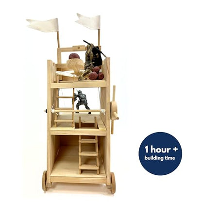 PATHFINDERS STEM Kit – Medieval Siege Tower with Catapult | Wooden Building Kit for Teens and Adults | Engineering & Physics Toy | Hands-On STEM Project