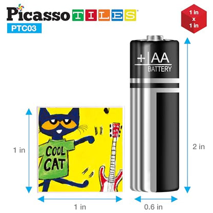 PicassoTiles Magnetic Tiles Pete the Cat Magnet Puzzle Cube Set 6 Cartoon Theme Mix and Match Brain Teaser STEM Educational Toy for Kids Toddlers Preschool Age 3 Plus Sensory Learning Play Kit PTC03 - style: Pete the Cat Mix and Match