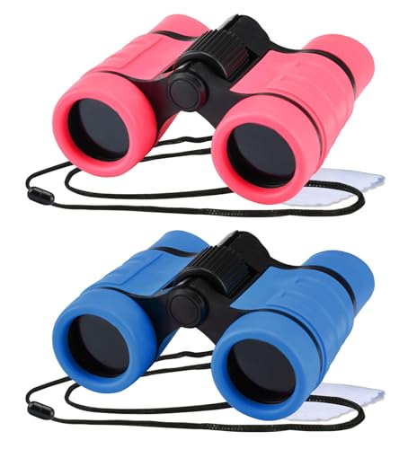 Binoculars for Kids, Toys for 3-12 Years Boys and Girls High-Resolution Optics Shockproof Mini Compact Toy Binoculars for Bird Watching, Hiking, Camping, Science, Detective - color: Blue+Pink