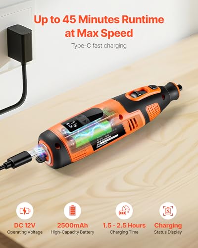 VEVOR 119-Piece Cordless Rotary Tool Kit, DC12V Portable Mini Power Rotary Tool, 28-Level Speed 5000-32000 RPM Multi-Purpose DIY Tools for Engraving, Sanding, Polishing, Carving, Cutting, DIY Crafts - style: 119PCS