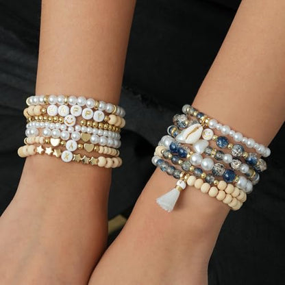 Xylise 6mm/8mm Crackle Glass Beads Bracelet Making Kit Crystal Glass Beads Jewelry Making Kit, Friendship Bracelet kit for DIY Crafts Gifts - color: Two-tone blue