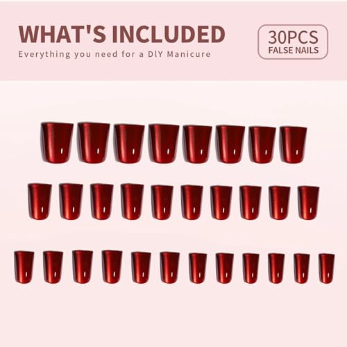 Red Press on Nails Medium Square Duck Mouth Fake Nails Cat's Eye False Nails Press Ons with Designs Glue on Nail Full Cover Reusable Acrylic Nail for Women 30Pcs - color: Style-A21