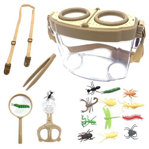 Bug Catcher Kit, Kids Bug Collection Kit, Outdoor Nature Explorer Kit, Science Educational Kit with Tweezers, Magnifying Glass, Bug Observation Container(Gold)
