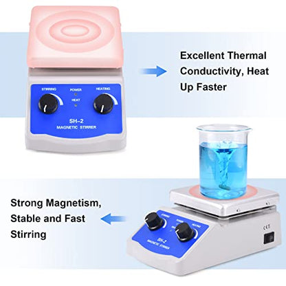 Slendor Magnetic Stirrer SH-2 Hot Plate Mixer Max 520℉ Lab Hotplate Stirrer 2000 RPM Stir Plate with Thermometer, Stir Bar and Support Stand
