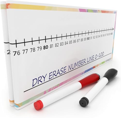 Set of 10 Dry Erase Number Boards - Double Sided, 4 Feet, Red & Black Dry Erase Marker, 0-100 Number Line on One Side, Blank Line on Reverse - style: Set of 10 Boards & 20 Markers