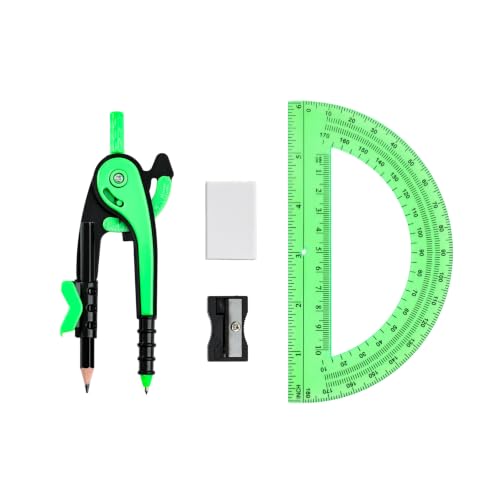 Unjoo Compass for Geometry Set, 6 Inch Clear Protractor (Dark Green) - color: Dark Green