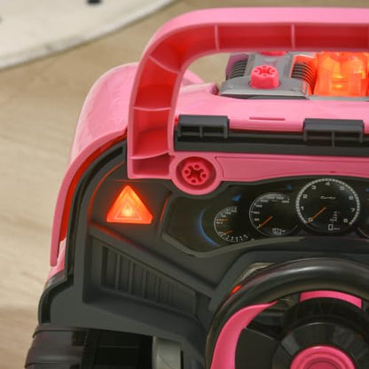 Qaba Truck Engine Toy Kids Mechanic Set with Lights for Kids Aged 3+ Pink - color: Pink