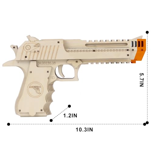 VJOALIN 3D Wooden Puzzles, Desert Eagle Wood Puzzles Gun Rubber Band Pistol Toys Machinery Model Best Present Puzzle for Adults