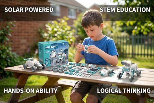 Solar Robot Kit 16 in 1 for Kids Ages 8-12, STEM Science Building Toys, DIY Educational Solar Powered Robot Toy, Engineering Learning Construction Set, Birthday Gifts for Boys Girls