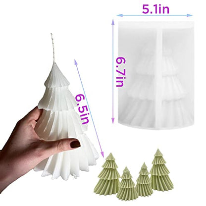 Large Christmas Tree Silicone Candle Mold, DIY 3D Spiral Cone Shape Mold,Folding Cone Christmas Tree for Candle Making, 3D Geometric Spinning Pillar Molds for Christmas Ornament(6.7") - color: Christmas Tree 6.7"