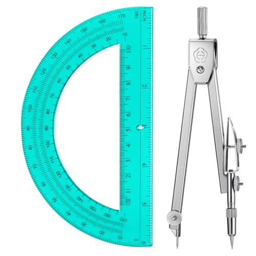 EBOOT Drawing Compass and 6 in Protractor Geometry Set, Turquoise - color: Turquoise
