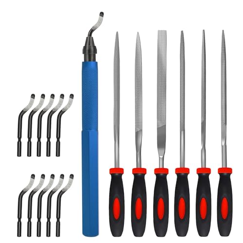 VASTOOLS Deburring Tool Kit,with 6Pcs Needle Files. 6-1/2" Metal Handle Chamfer Tool for Resin Aluminum Brass Plastic Pipes Tube Hole 3D Art with Extra 10 HSS Blades - style: Deburr w/6 Files