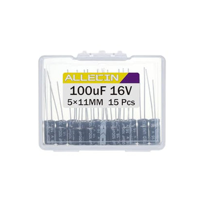 100uF 16V 5x11mm Electrolytic Capacitor 100 UF MFD 16 Volt 0.2x0.43in Aluminum Capacitors (Pack of 15) - style: 100uF 16V 5x11MM