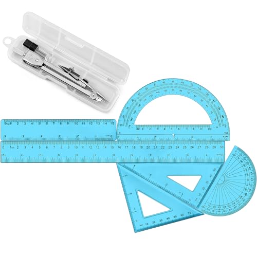 Zonon 7 Pcs Geometry Set with Drawing Compas, 6&4 Inch Protractors, Blue - color: Blue