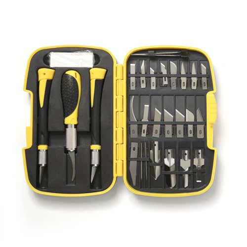 Precision Craft, Hobby, and Exacto Knife Set for Artistic, Scrapbooking, Stencil, Architectural Modeling, Woodworking, and Leatherworking projects - Perfect for Precision Cutting (30pcs) - color: Yellow