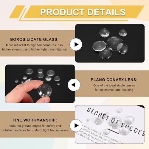PATIKIL 5 Pack Convex Lens, 12mm OD 7mm Focal Length Optical Lenses - size: 12mm OD x 5.6mm H x 7mm Focal L