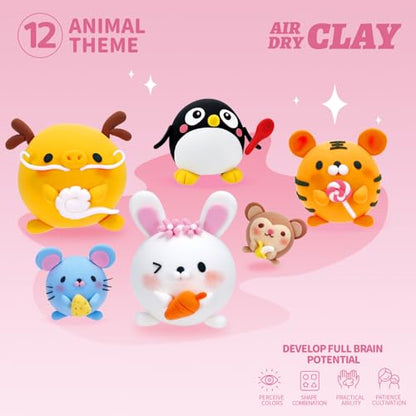 LOUFOR Air Dry Clay Kit -12 Animals Modeling Clay for Kids Arts and Crafts - color: #02Pink- Cute Pet Park