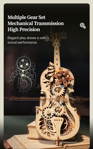 ROBOTIME AMK63 Magic Cello Adults 3D Puzzles -3D Wooden Puzzles for Adults - Wooden Music Box Puzzle to Build - Unique Music Gift Hobby Kits