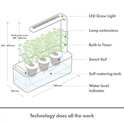 Click & Grow Indoor Herb Garden Kit with Grow Light | Smart Garden for Home Kitchen Windowsill | Easier Than Hydroponics Growing System | Vegetable Gardening Starter (3 Basil Pods Included), Grey - color: Gray