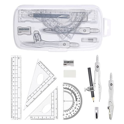 Unjoo Math Geometry Set 10 Pcs, Compass and Protractor for Students(Grey - color: Grey