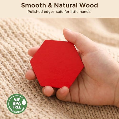 LovesTown Pattern Blocks, Wooden, 150pcs