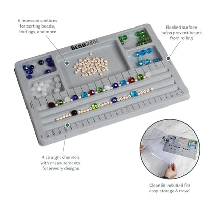 The Beadsmith Mini Bead Board, Grey Flocked - size: 4 Straight Channel w/ Cover