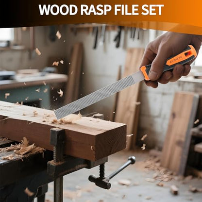 KUZURYU Woodworking Rasp Set – 3PCS Multi-Shape Precision Wood Files（Flat, Half-Round, Round） with Ergonomic Handles for Carpentry, DIY, and Wood Restoration - size: Wood File - 3 pcs